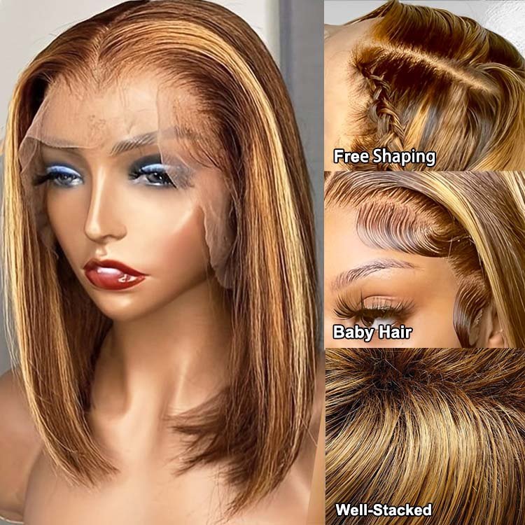 13x1 Highlight Straight Bob Wig Ombre Hair Wig Straight Lace Frontal Wig