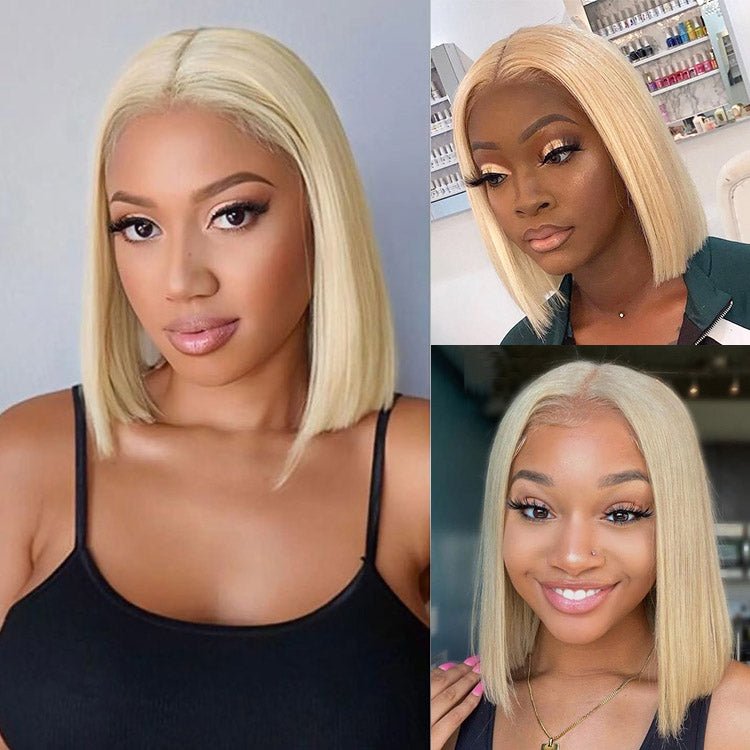 13x1 T Part Lace Frontal 613 Bob Wig Virgin Human Hair Pre Plucked