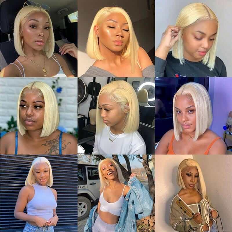 13x4 Lace Front Human Hair Wig 613 Honey Blonde Bob Wigs Brazilian Remy Straight Bob Wig