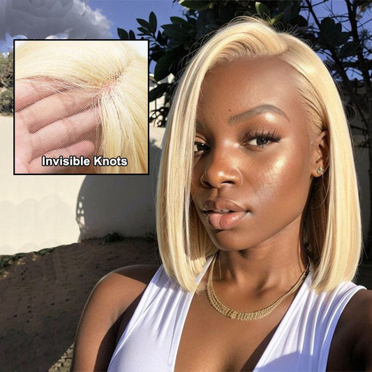 13x4 Lace Front Human Hair Wig 613 Honey Blonde Bob Wigs Brazilian Remy Straight Bob Wig