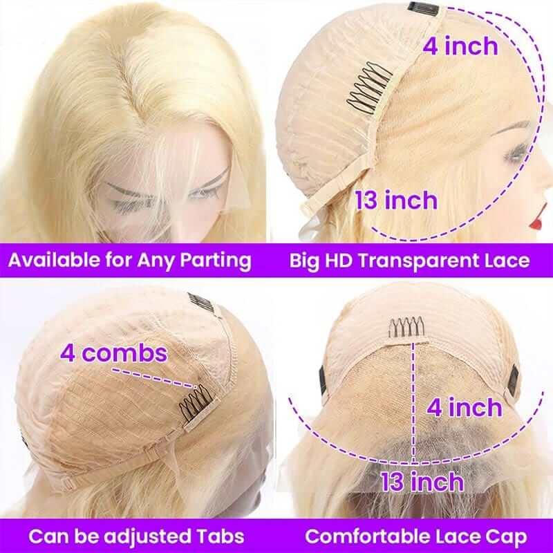 13x4 Lace Front Human Hair Wig 613 Honey Blonde Bob Wigs Brazilian Remy Straight Bob Wig