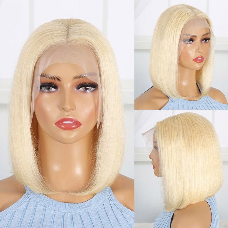 13x4 Lace Front Human Hair Wig 613 Honey Blonde Bob Wigs Brazilian Remy Straight Bob Wig