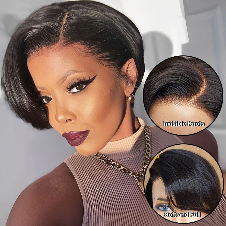 13x4 Lace Front Pixie Cut Wig Straight Hair Ear to Ear Lace Front Human Hair Wig Glueless Short Wigs