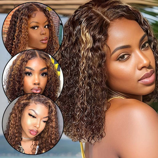 13x4 Lace Frontal Highlight Water Wave Bob Wig