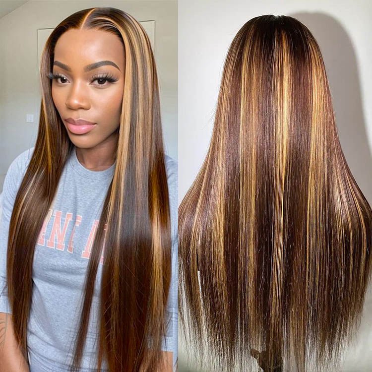 13x4 Lace Frontal Wig  20 Inch Straight   #4/27 Colored