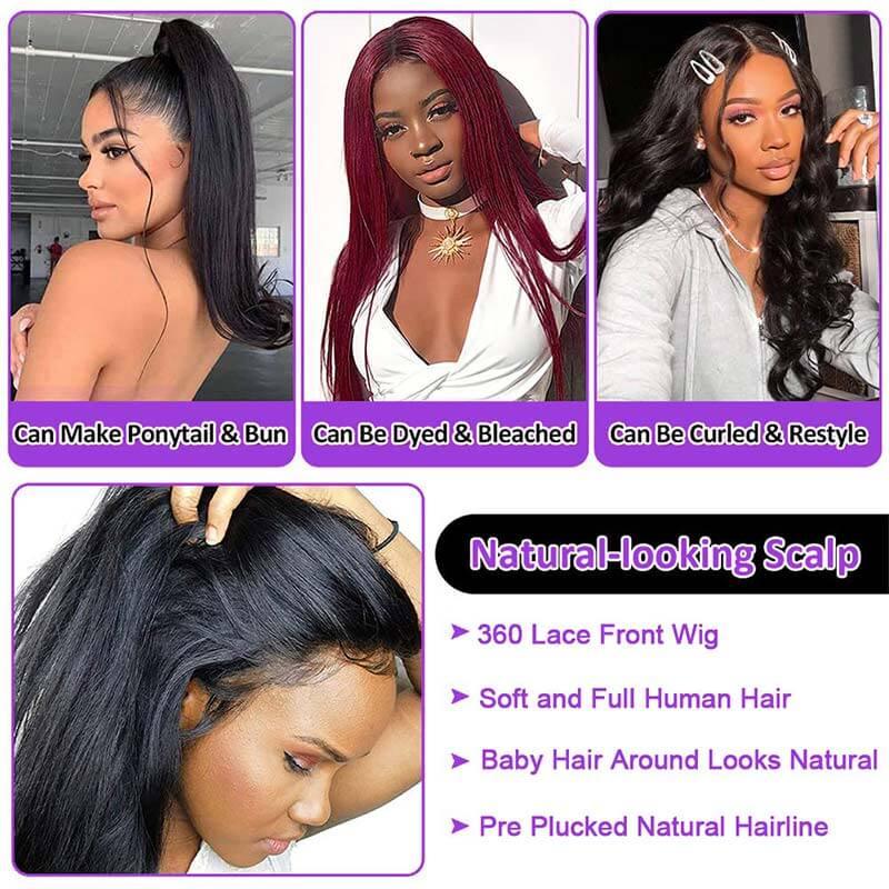 360 Lace Frontal Wig Mongolian Straight Human Hair Wig for Black Women Natural Color Remy Hair