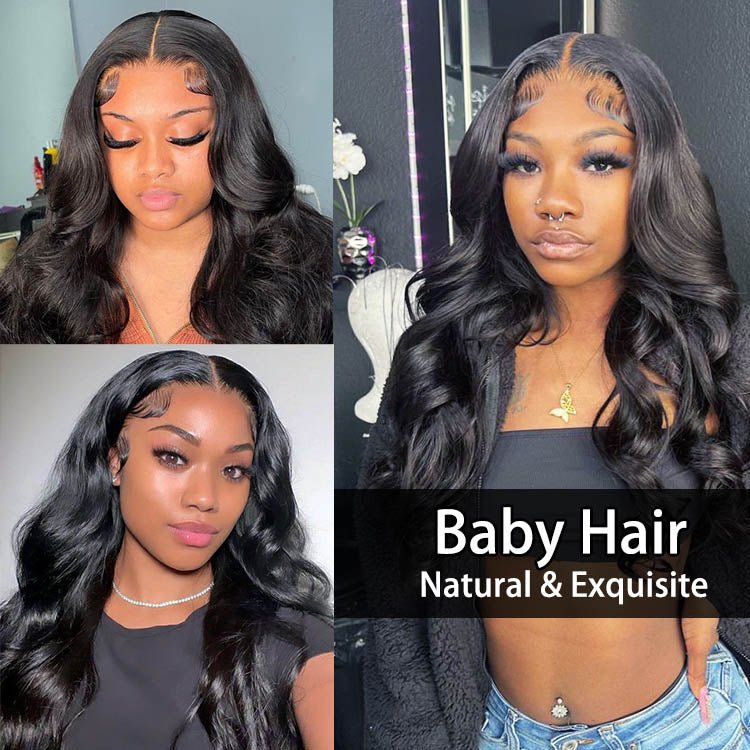 4x4 Body Wave Indian Human Hair Remy Hair Wigs Natural Black With Baby Hair