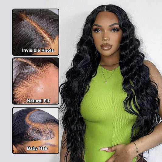 4x4 Body Wave Indian Human Hair Remy Hair Wigs Natural Black With Baby Hair