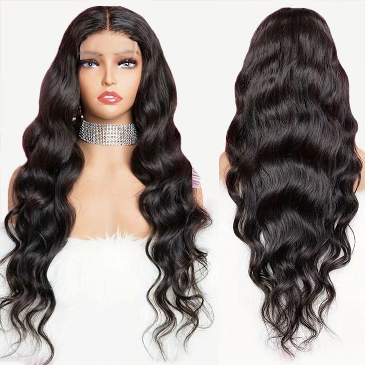 4x4 Body Wave Indian Human Hair Remy Hair Wigs Natural Black With Baby Hair