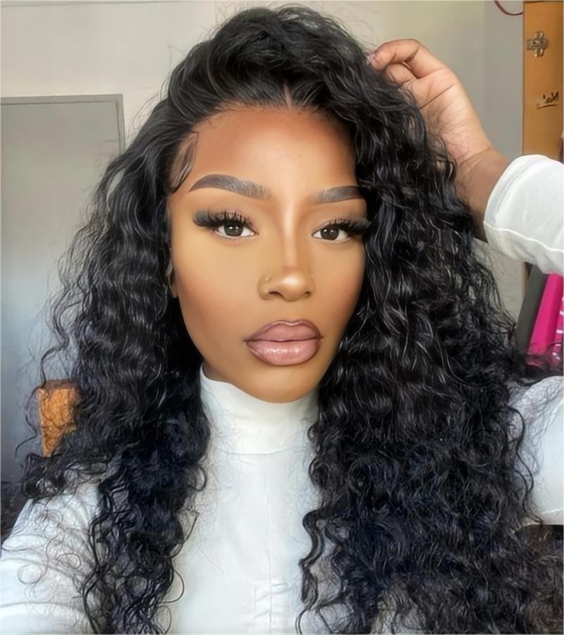 4x4 HD Transparent Lace Closure Deep Wave Wigs With Baby Hair