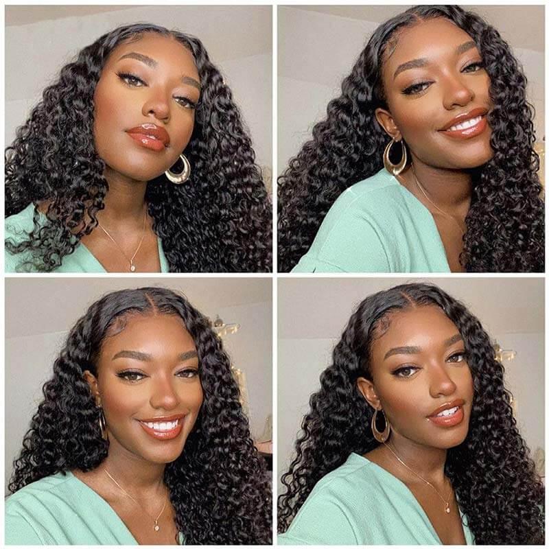 4x4 HD Transparent Lace Closure Deep Wave Wigs With Baby Hair