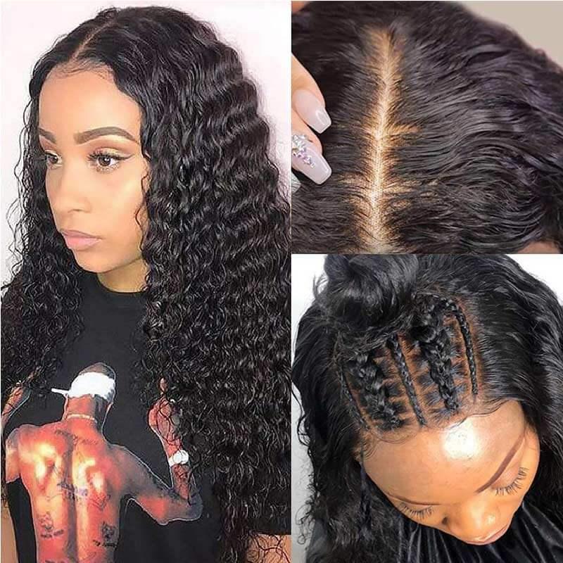 4x4 HD Transparent Lace Closure Deep Wave Wigs With Baby Hair