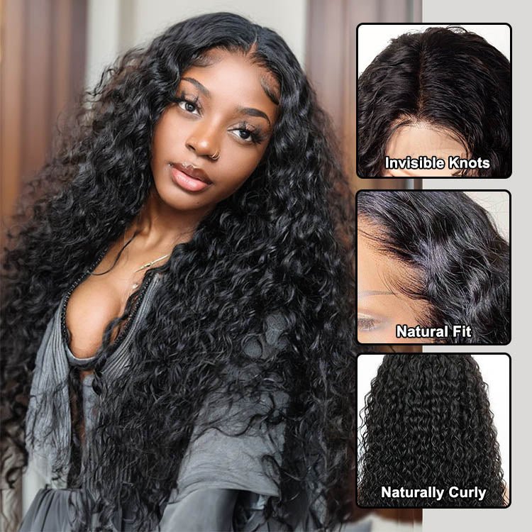 4x4 HD Transparent Lace Closure Wigs Water Wave Wig Indian Human Hair