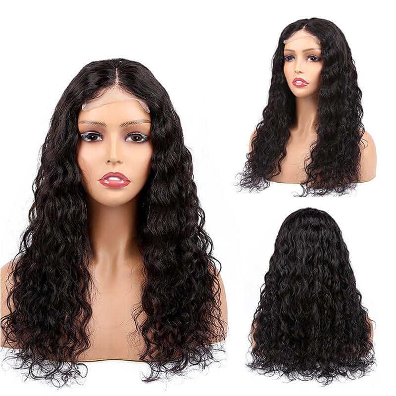 4x4 HD Transparent Lace Closure Wigs Water Wave Wig Indian Human Hair