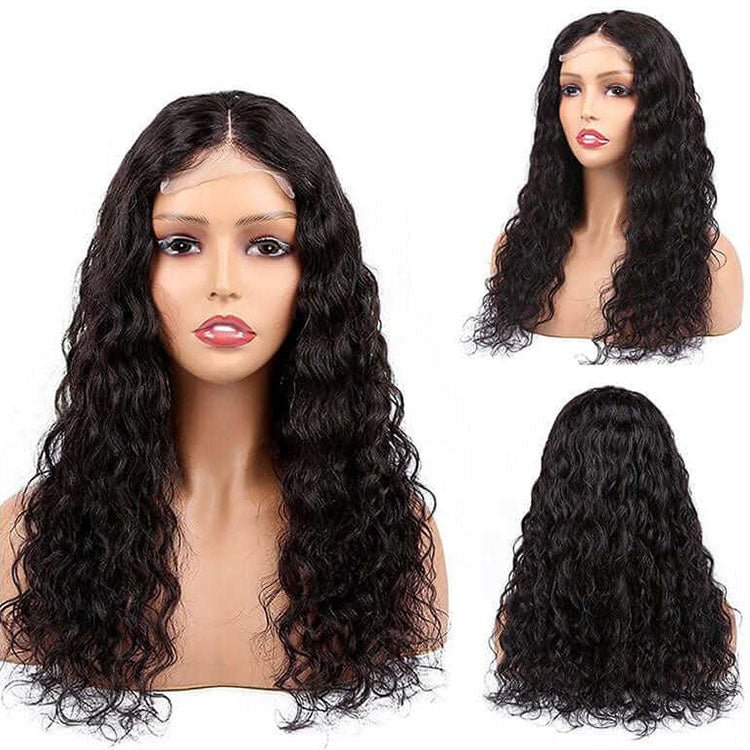 4x4 Lace Closure Water Wave Malaysian Wigs