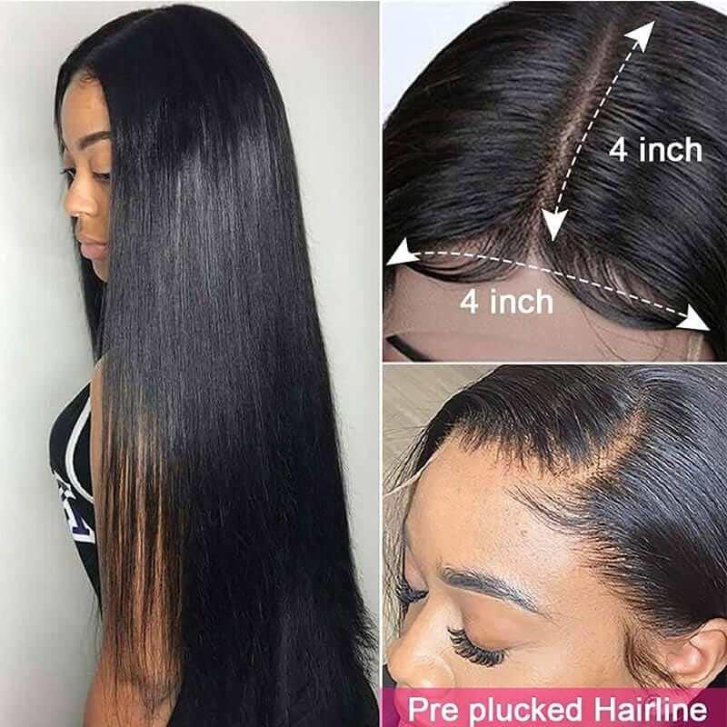 4x4 Lace Closure Wig for Black Women Straight Malaysian Human hair Pre Plucked with Baby Hair