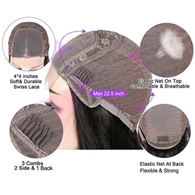 4x4 Lace Closure Wig Glueless Straight Mongolian Human Hair with Baby Hair For Women