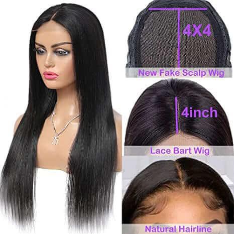 4x4 Lace Closure Wig Glueless Straight Mongolian Human Hair with Baby Hair For Women