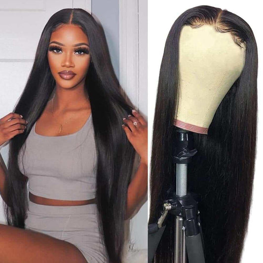 4x4 Lace Closure Wig Glueless Straight Mongolian Human Hair with Baby Hair For Women