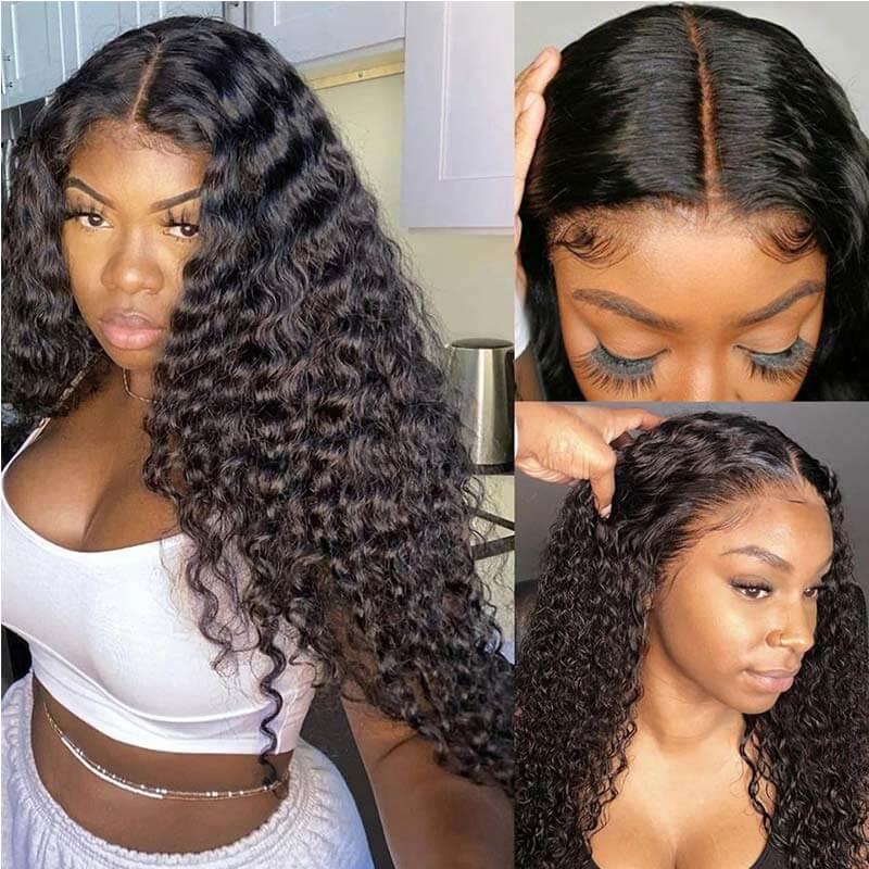 4x4 Lace Closure Wigs Water Wave Wig Mongolian Human Hair Pre Plucked with Baby Hair