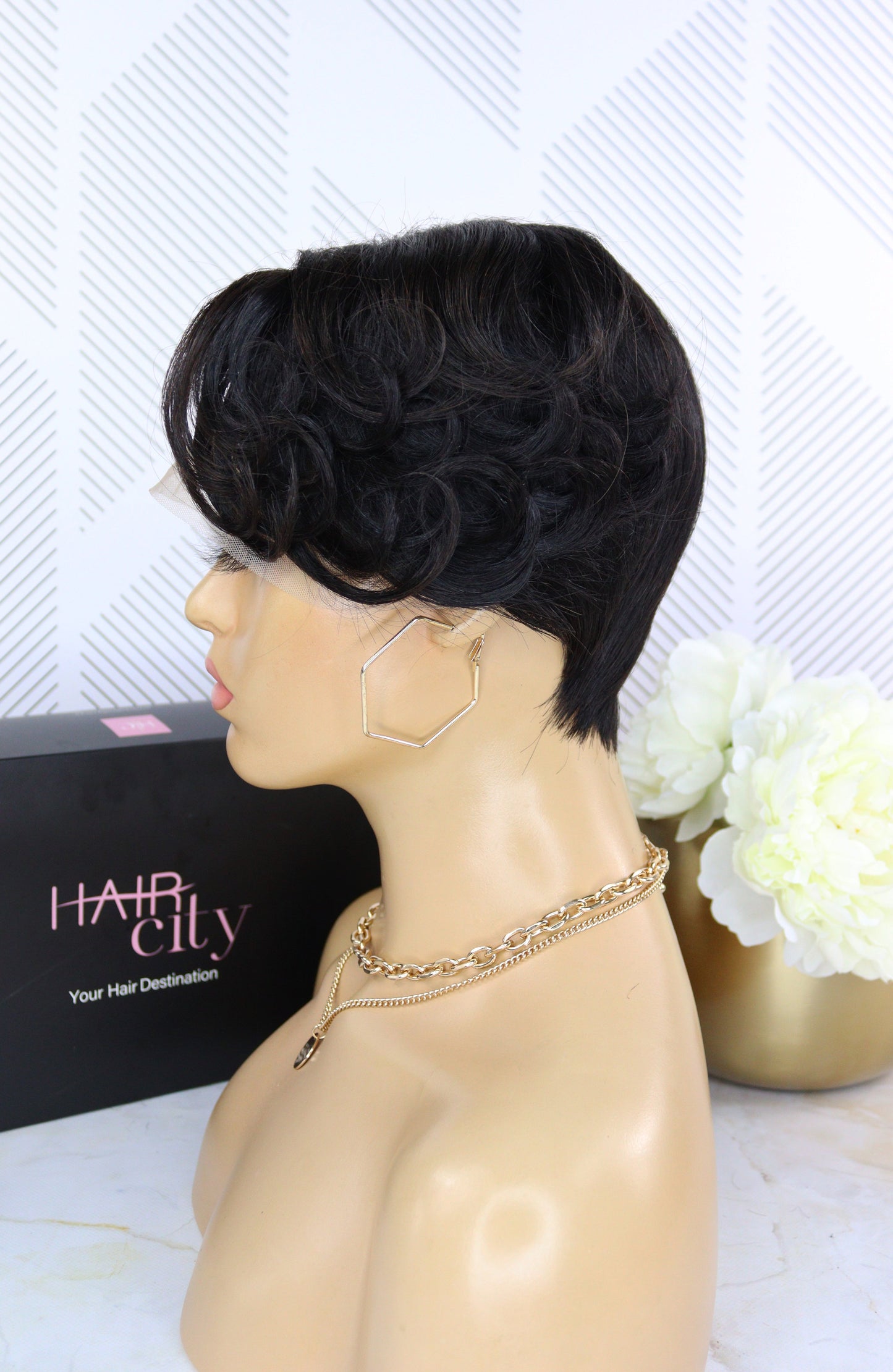 Brazilian T-part Wig Curly Pixie 1B