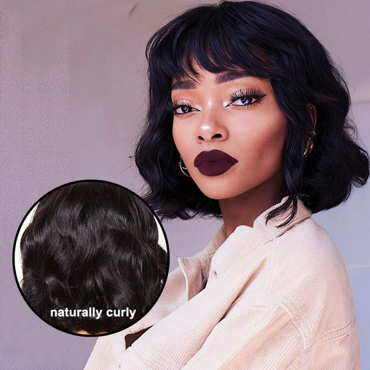 Flash Sale | ReadytoGo Glueless Short Wavy Fringe Bob Wig Loose Curl Hair