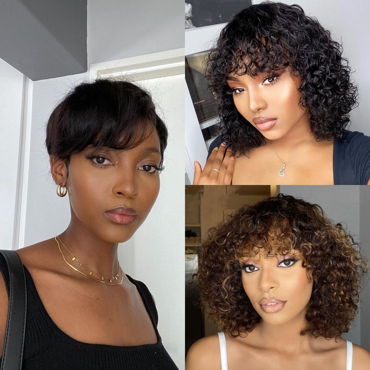 Buy 1 Get 1 Free︱Combo No.4 Razor Cut Wig And Water Wave Fringe Wig Bob Wig With Bangs Natural Black & Mix Color