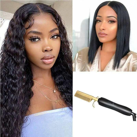 Buy 2 Get 1 Free︱Combo No.4 4x4 Water Wave Wig Straight Bob Wig Human Hair Hot Comb