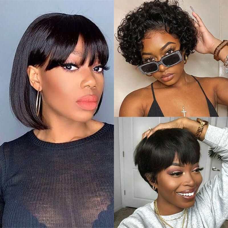 Buy 2 Get 1 Free︱Combo No.7 Fringe Bob Wig, Razor Cut Wig, Lace Front Curly Pixie Wig Superlove Hair