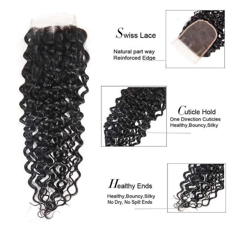 Curly Hair Lace Closure Three Way Part Lace Clousre 100% Human Hair Superlove Hair Natural Color