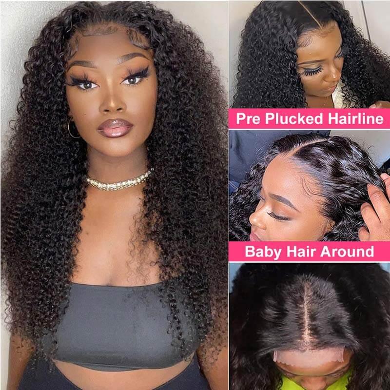 Curly Indian Human Hair Wig 4x4 HD Transparent Lace Wigs for Women