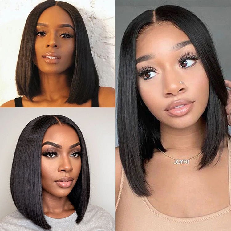 Ear to Ear Lace Frontal Bob Wig Straight Human Hair Natural Hairline Pre-Pucked Middle Part 13x1 Lace Wig Peruvian Hair