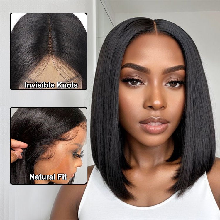 Ear to Ear Lace Frontal Bob Wig Straight Human Hair Natural Hairline Pre-Pucked Middle Part 13x1 Lace Wig Peruvian Hair