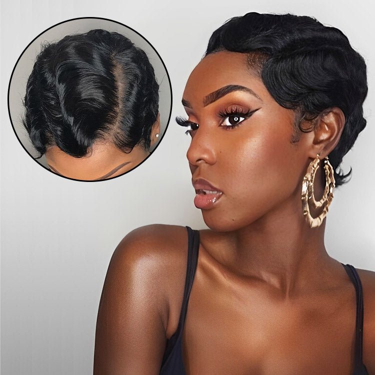 Finger Wave Wig Short Human Hair Wigs Brazilian Hair Ocean Wave Wig Remy Human Hair Pixie Cut Wigs