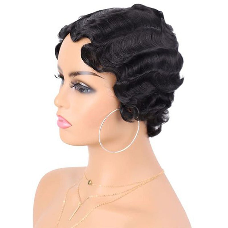 Finger Wave Wig Short Human Hair Wigs Brazilian Hair Ocean Wave Wig Remy Human Hair Pixie Cut Wigs