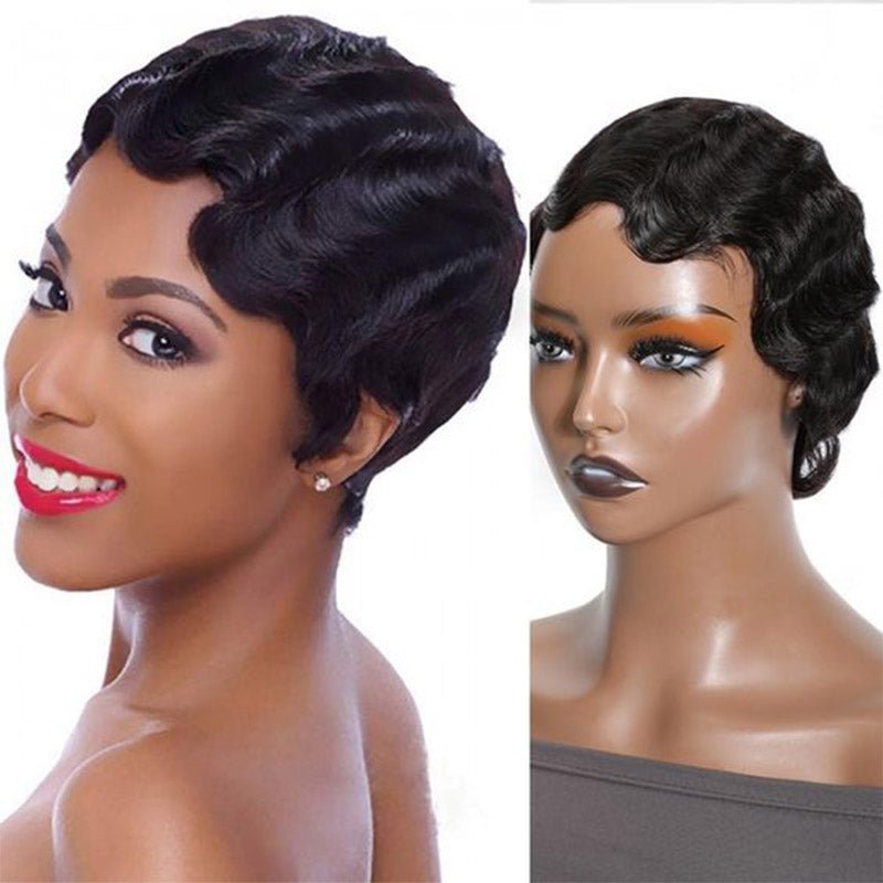 Finger Wave Wig Short Human Hair Wigs Brazilian Hair Ocean Wave Wig Remy Human Hair Pixie Cut Wigs