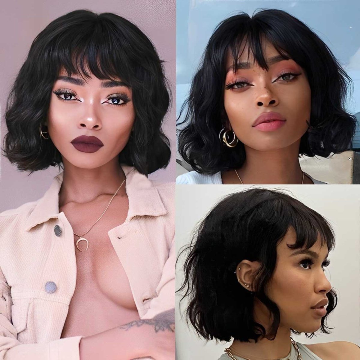 Flash Sale | ReadytoGo Glueless Short Wavy Fringe Bob Wig Loose Curl Hair