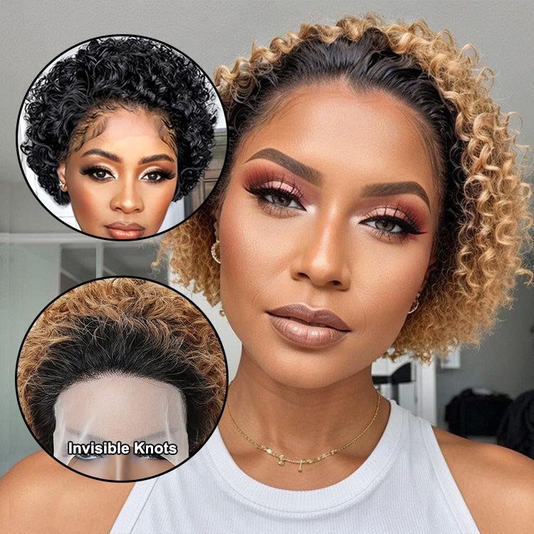 Flash Sale | Short Curly Pixie Cut 13x1 Lace Wig Natural Black & 1B/27 Ombre Glueless Wig