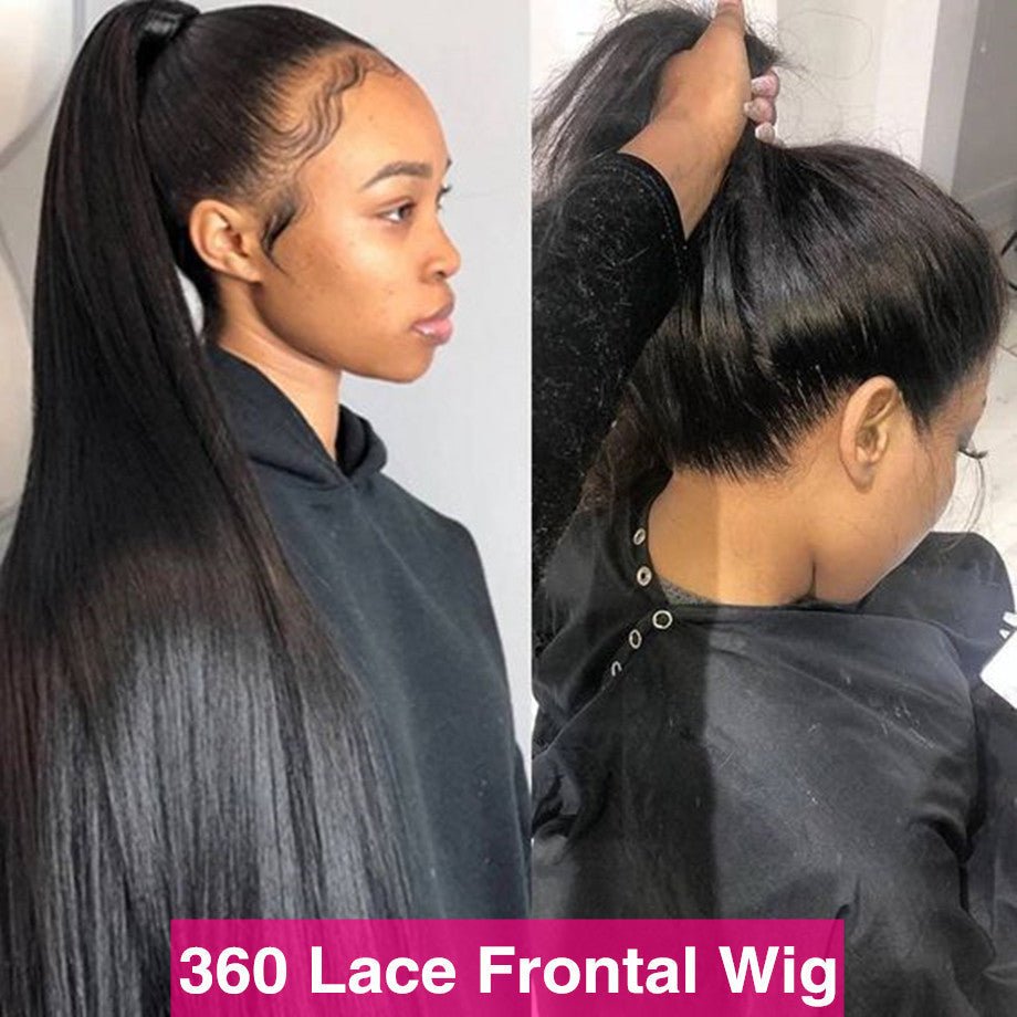 Full Frontal 360 Lace Front Wigs Straight Peruvian Human Hair Remy Hair Natural Black For Women