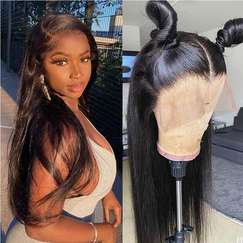 Full Frontal 360 Lace Front Wigs Straight Peruvian Human Hair Remy Hair Natural Black For Women