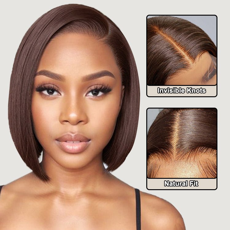 Glueless 13x4 Lace Frontal 2# Straight Bob Wig Human Hair