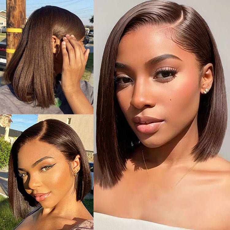 Glueless 13x4 Lace Frontal 2# Straight Bob Wig Human Hair