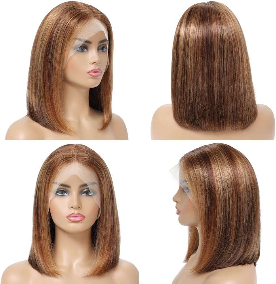 Glueless 13x4 Lace Frontal Honey Blonde Ombre Highlight Bob wig Remy Hair