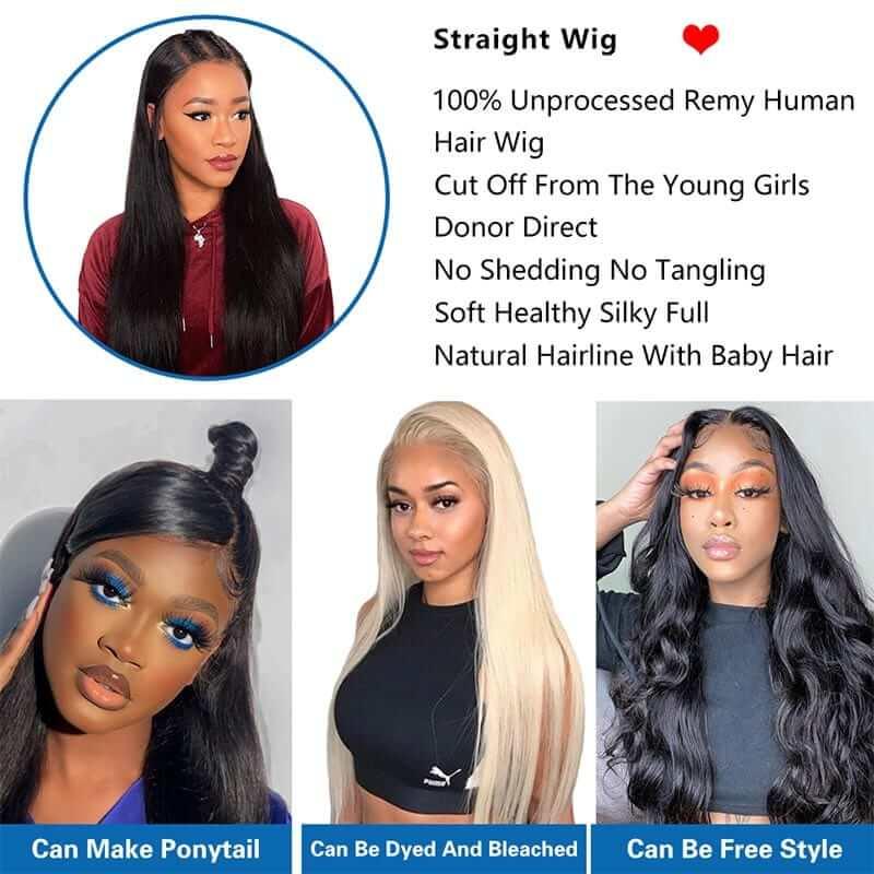 Glueless 13x6 HD Transparent Lace Frontal Straight Wigs