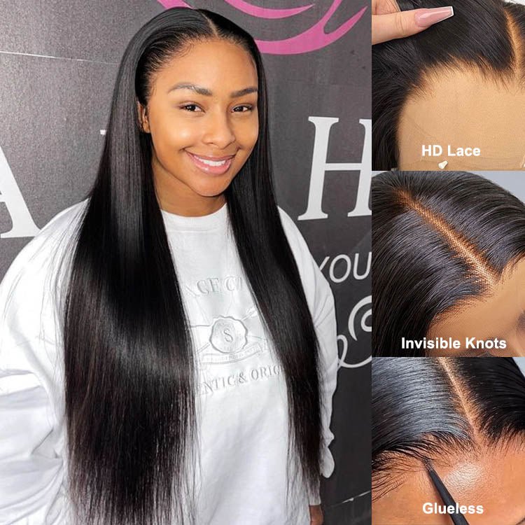 Glueless 13x6 HD Transparent Lace Frontal Straight Wigs