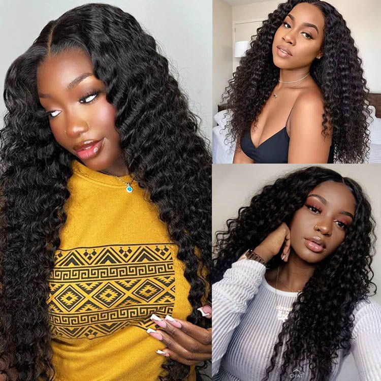 Glueless 4x4 Lace Closure Deep Wave  100% Malaysian Wig