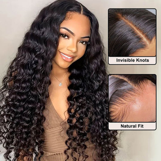 Glueless 4x4 Lace Closure Deep Wave  100% Malaysian Wig