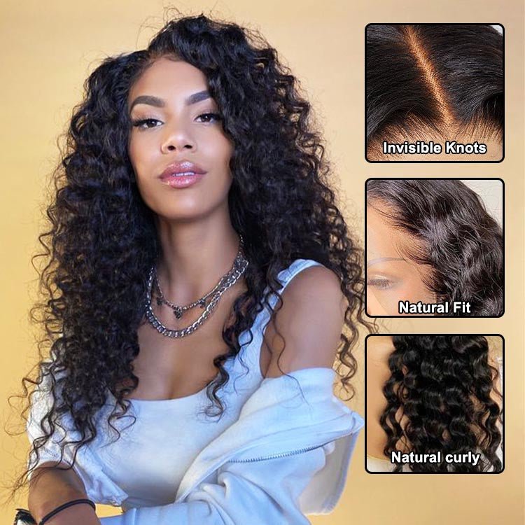 Glueless 4X4 Lace Closure Deep Wave 100% Remy Wig