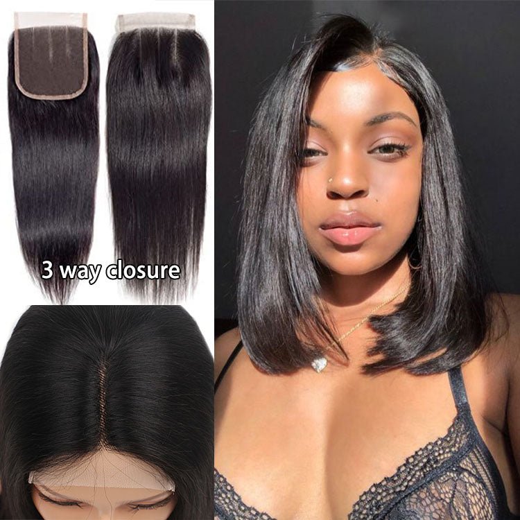 Glueless 4X4 Lace Three Part Bob Wigs With Baby Hair 100% Unprocessed Peruvian