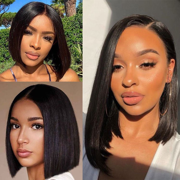 Glueless 4X4 Lace Three Part Bob Wigs With Baby Hair 100% Unprocessed Peruvian